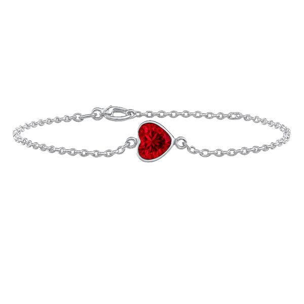 Diamond or Gemstone Heart Bezel Charm in 14K White Round Cable Bracelet