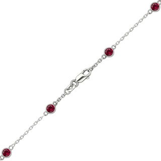 Finished Diamond by the Yard Cable Chain Anklet in 14K White Gold with Ruby Stones