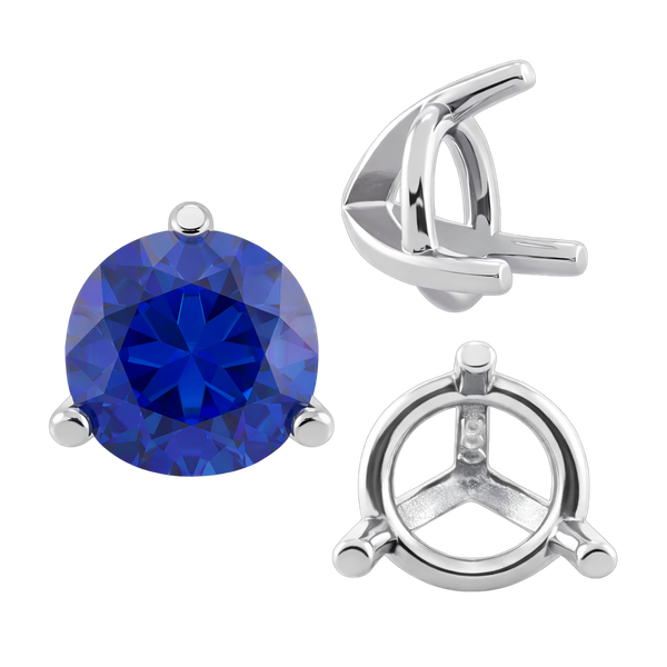 ITI NYC Three Prong Round Tapered Settings in Sterling Silver (3.00 mm - 9.25 mm)