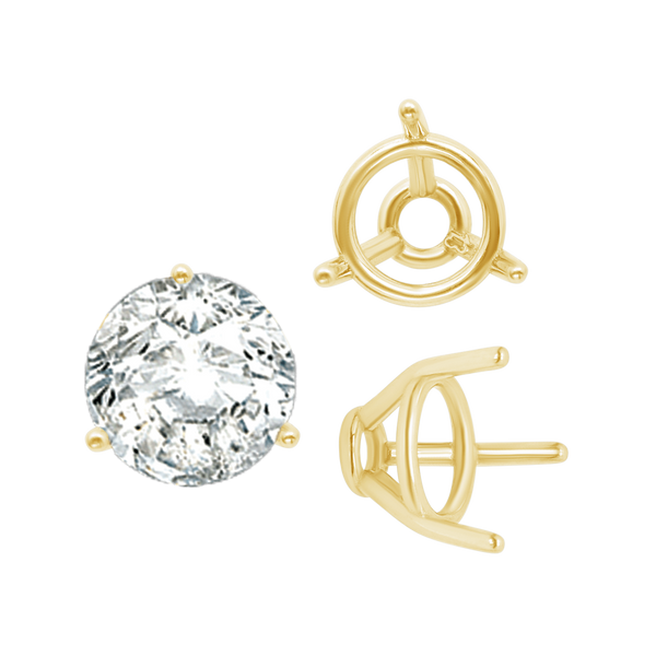 ITI NYC Three Prong Round Tapered Base Wire Basket Settings in 14K Gold (4.00 mm - 9.25 mm)