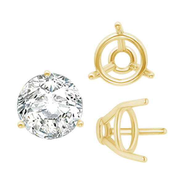 ITI NYC Three Prong Round Tapered Base Wire Basket Settings in 14K Gold (4.00 mm - 9.25 mm)