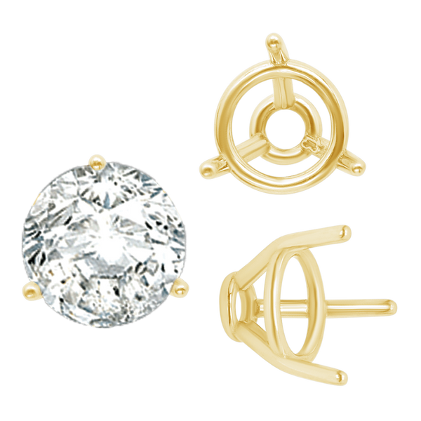 ITI NYC Three Prong Round Tapered Base Wire Basket Settings in 14K Gold (4.00 mm - 9.25 mm)