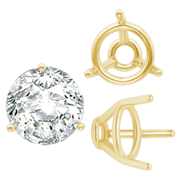 ITI NYC Three Prong Round Tapered Base Wire Basket Settings in 14K Gold (4.00 mm - 9.25 mm)