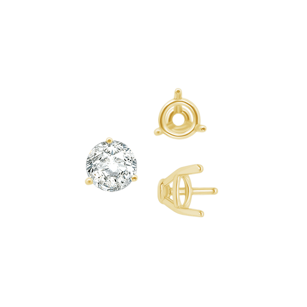 ITI NYC Three Prong Round Tapered Base Wire Basket Settings in 14K Gold (4.00 mm - 9.25 mm)