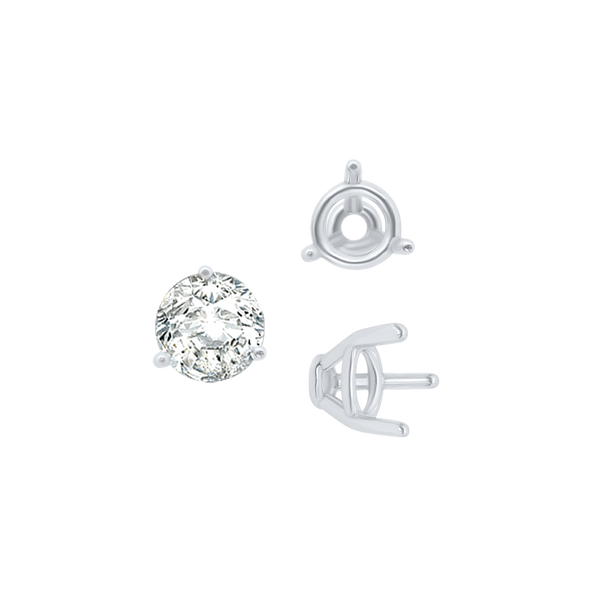 ITI NYC Three Prong Round Tapered Base Wire Basket Settings in Sterling Silver (4.00 mm - 9.25 mm)