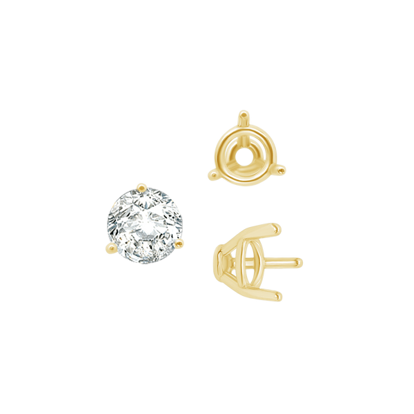 ITI NYC Three Prong Round Tapered Base Wire Basket Settings in 14K Gold (4.00 mm - 9.25 mm)