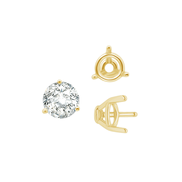 ITI NYC Three Prong Round Tapered Base Wire Basket Settings in 14K Gold (4.00 mm - 9.25 mm)