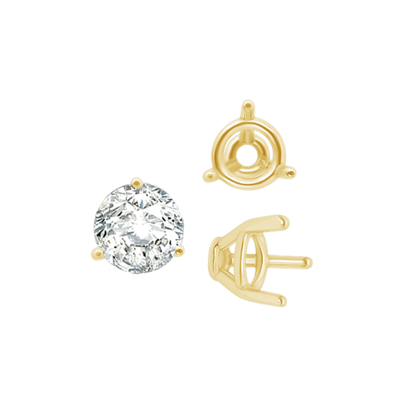 ITI NYC Three Prong Round Tapered Base Wire Basket Settings in 14K Gold (4.00 mm - 9.25 mm)