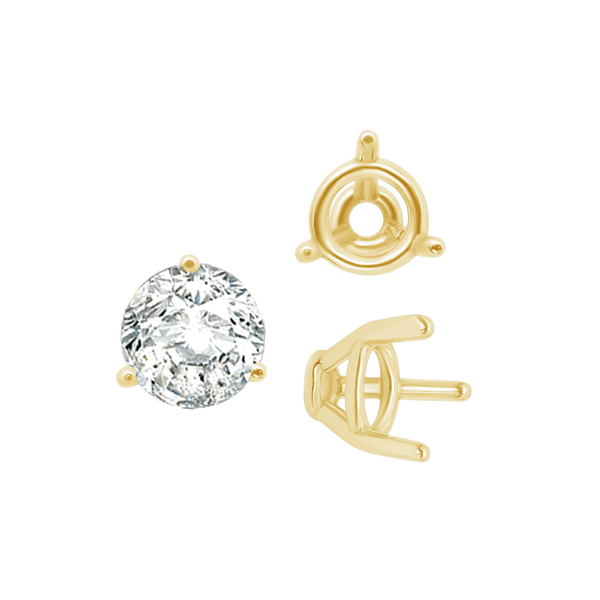 ITI NYC Three Prong Round Tapered Base Wire Basket Settings in 14K Gold (4.00 mm - 9.25 mm)
