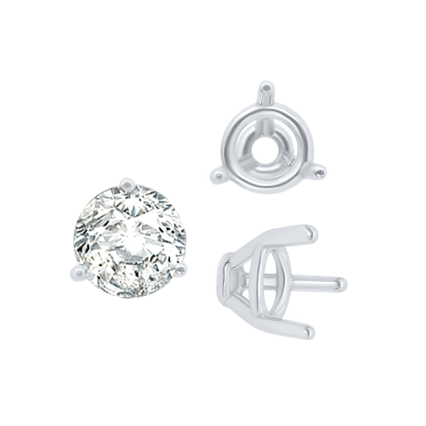 ITI NYC Three Prong Round Tapered Base Wire Basket Settings in Sterling Silver (4.00 mm - 9.25 mm)