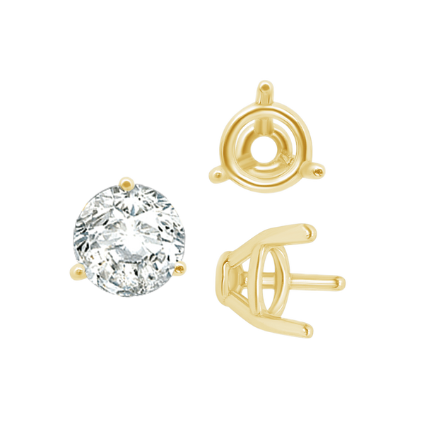 ITI NYC Three Prong Round Tapered Base Wire Basket Settings in 14K Gold (4.00 mm - 9.25 mm)