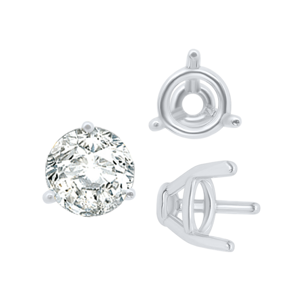 ITI NYC Three Prong Round Tapered Base Wire Basket Settings in Sterling Silver (4.00 mm - 9.25 mm)