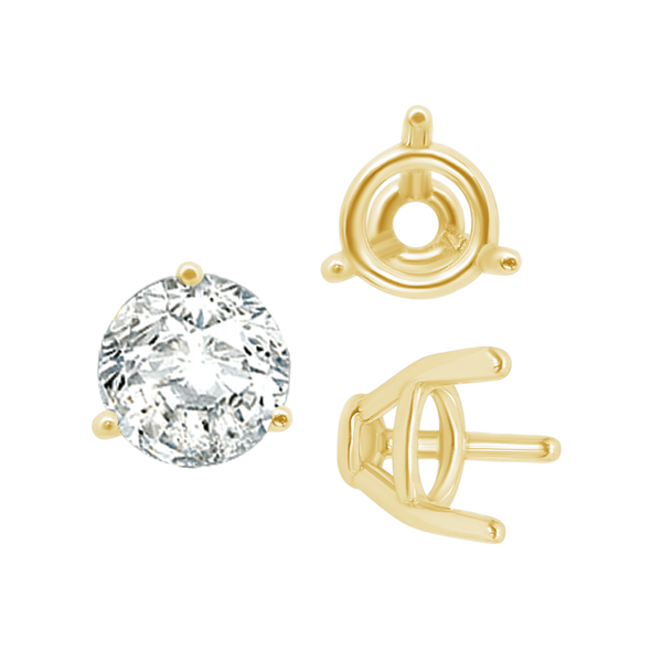 ITI NYC Three Prong Round Tapered Base Wire Basket Settings in 14K Gold (4.00 mm - 9.25 mm)
