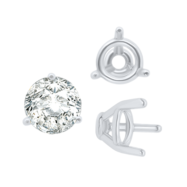 ITI NYC Three Prong Round Tapered Base Wire Basket Settings in Sterling Silver (4.00 mm - 9.25 mm)