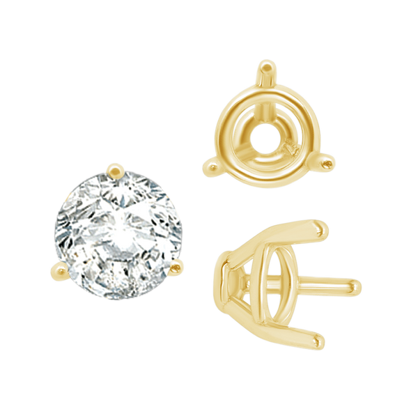 ITI NYC Three Prong Round Tapered Base Wire Basket Settings in 14K Gold (4.00 mm - 9.25 mm)