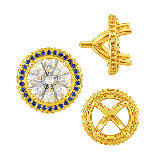 ITI NYC Four Prong Round Halo Settings With Peg in 14K Gold (1.50 mm - 9.25 mm)