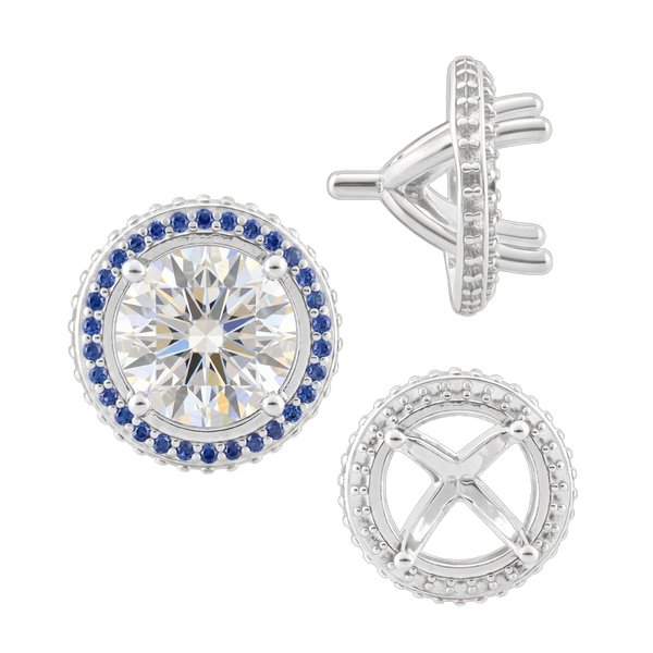 ITI NYC Four Prong Round Halo Settings With Peg in Sterling Silver (3.50 mm - 9.25 mm)
