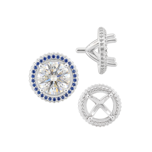 ITI NYC Four Prong Round Halo Settings With Peg in Sterling Silver (3.50 mm - 9.25 mm)