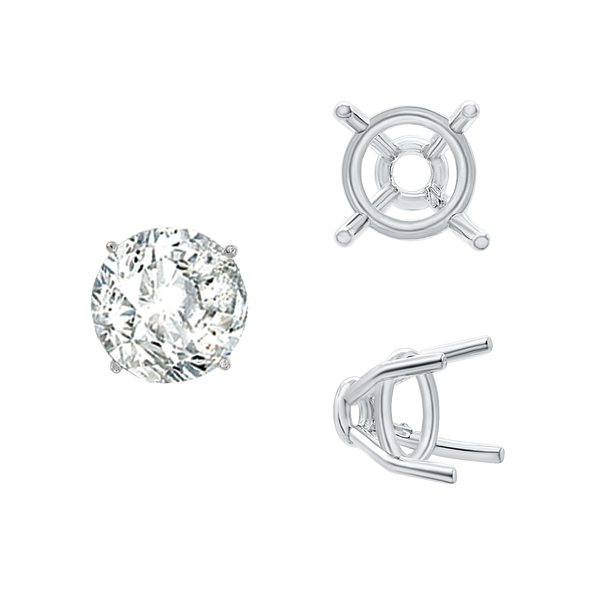 ITI NYC Four Prong Round Tapered Base Wire Basket Settings in Sterling Silver (4.00 mm - 9.00 mm)
