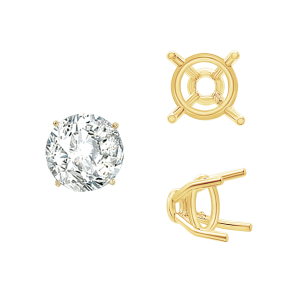 ITI NYC Four Prong Round Tapered Base Wire Basket Settings in 14K Gold (4.00 mm - 9.00 mm)