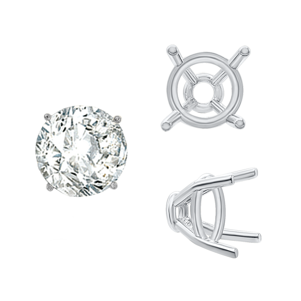 ITI NYC Four Prong Round Tapered Base Wire Basket Settings in Sterling Silver (4.00 mm - 9.00 mm)