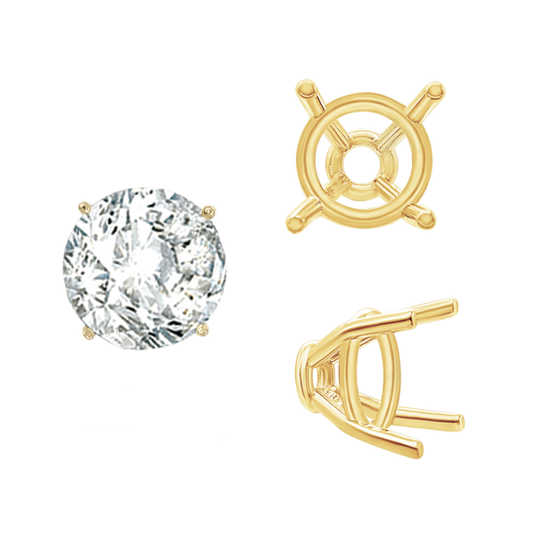 ITI NYC Four Prong Round Tapered Base Wire Basket Settings in 14K Gold (4.00 mm - 9.00 mm)