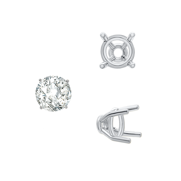 ITI NYC Four Prong Round Tapered Base Wire Basket Settings in Sterling Silver (4.00 mm - 9.00 mm)