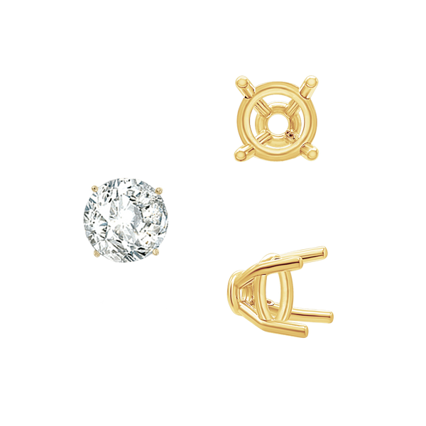 ITI NYC Four Prong Round Tapered Base Wire Basket Settings in 14K Gold (4.00 mm - 9.00 mm)
