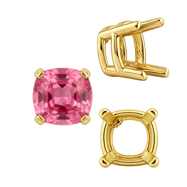 ITI NYC Four Prong Cushion Heavy Basket Settings in 14K Gold (4.00 x 4.00 mm - 10.00 x 10.00 mm)
