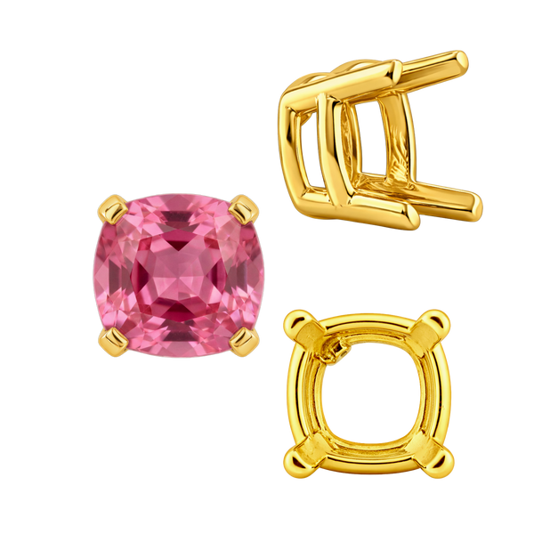 ITI NYC Four Prong Cushion Heavy Basket Settings in 14K Gold (4.00 x 4.00 mm - 10.00 x 10.00 mm)