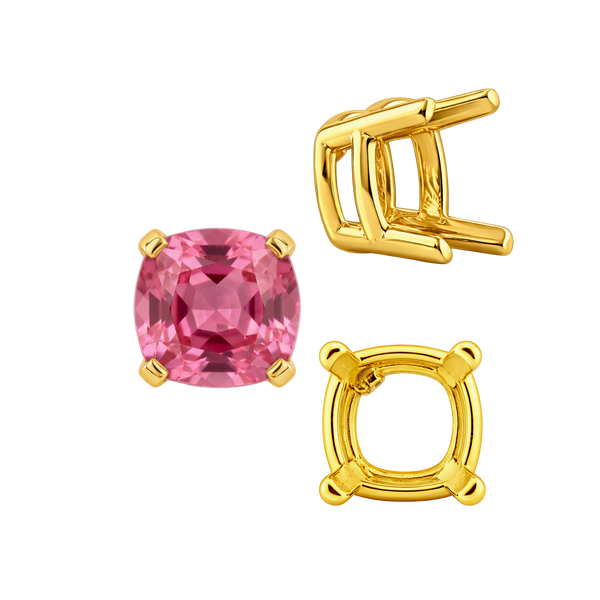 ITI NYC Four Prong Cushion Heavy Basket Settings in 14K Gold (4.00 x 4.00 mm - 10.00 x 10.00 mm)