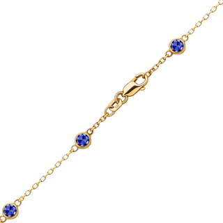 Finished Diamond by the Yard Cable Chain Bracelet in 14K Yellow Gold with Sapphire Stones