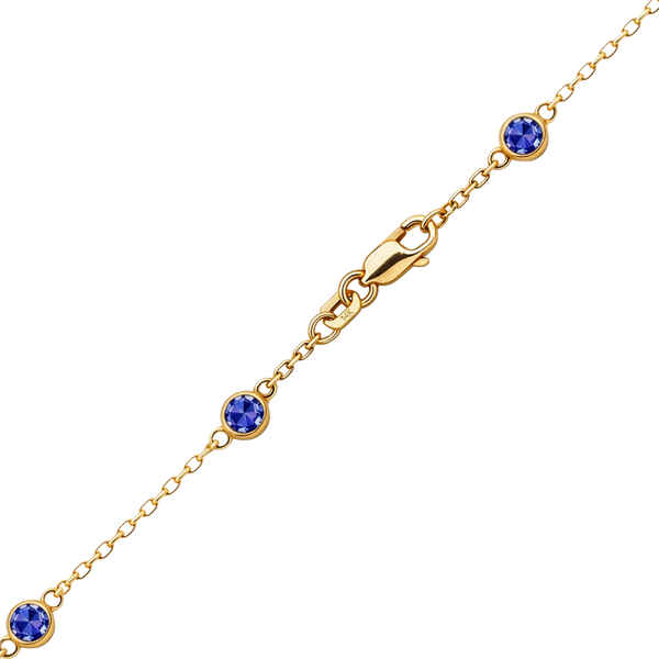 Finished Diamond by the Yard Cable Chain Necklace in 14K Yellow Gold with Sapphire Stones