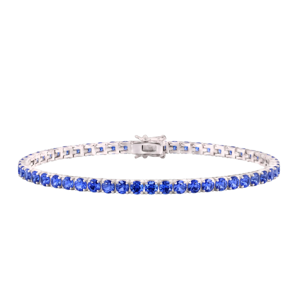 Tennis Bracelet with Sapphire Colored CZ in Sterling Silver (2 mm - 4 mm)