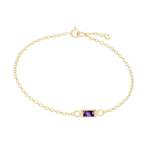 Diamond or Gemstone Baguette Bezel Charm in 14K Yellow Round Cable Bracelet