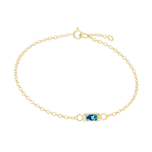 Diamond or Gemstone Baguette Bezel Charm in 14K Yellow Diamond Cut Cable Bracelet