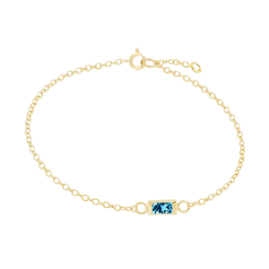 Diamond or Gemstone Baguette Bezel Charm in 14K Yellow Round Cable Bracelet