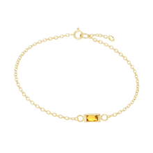 Load image into Gallery viewer, Diamond or Gemstone Baguette Bezel Charm in 14K Yellow Round Cable Bracelet
