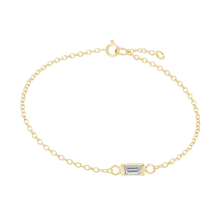 Load image into Gallery viewer, Diamond or Gemstone Baguette Bezel Charm in 14K Yellow Diamond Cut Cable Bracelet
