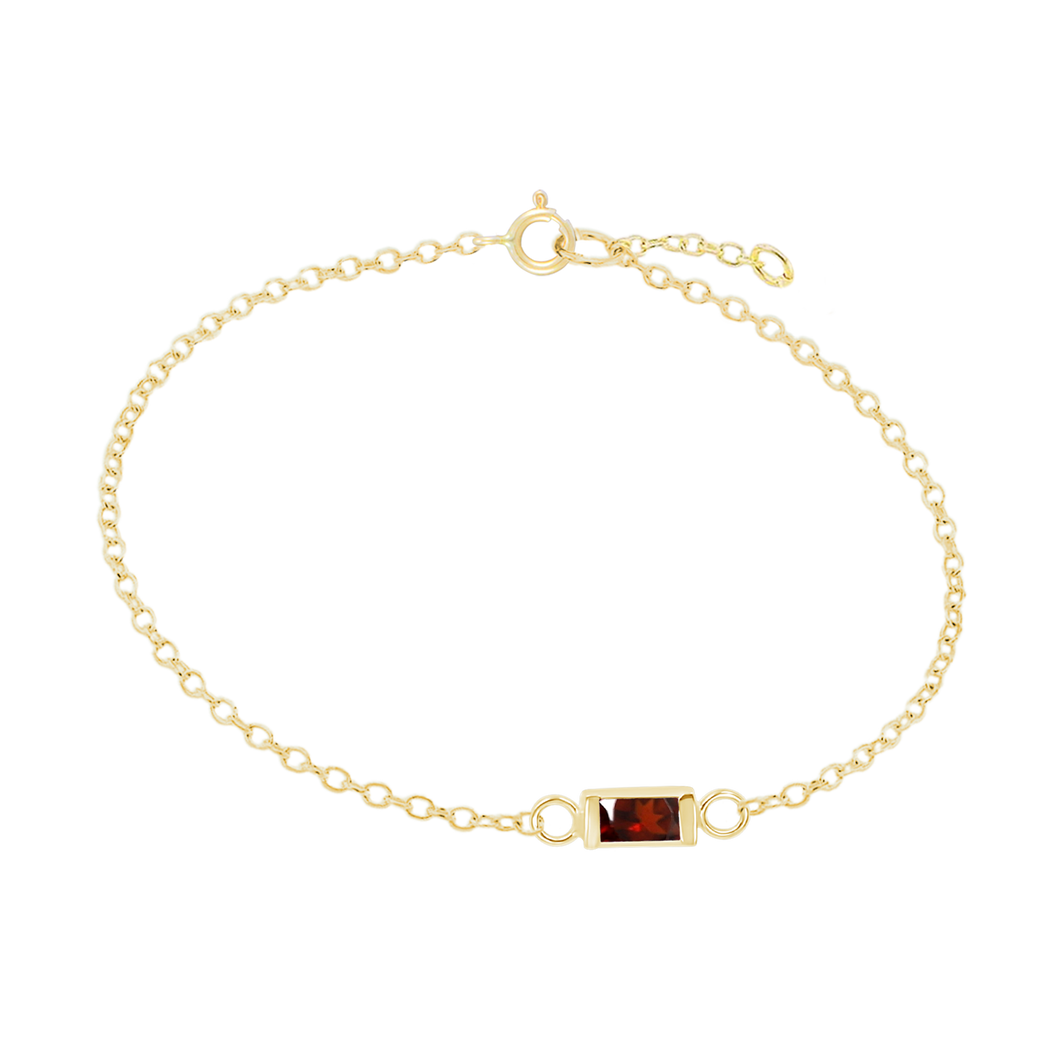 Diamond or Gemstone Baguette Bezel Charm in 14K Yellow Round Cable Bracelet
