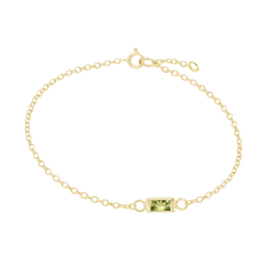 Diamond or Gemstone Baguette Bezel Charm in 14K Yellow Round Cable Bracelet