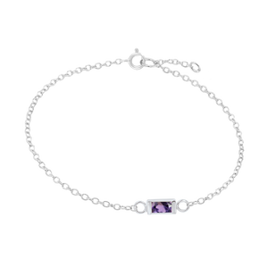 Diamond or Gemstone Baguette Bezel Charm in 14K White Round Cable Bracelet