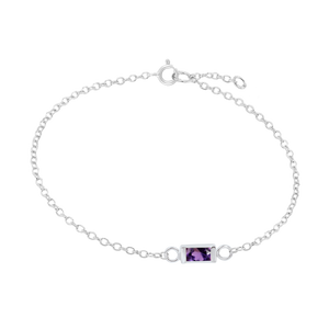 Diamond or Gemstone Baguette Bezel Charm in 14K White Round Cable Bracelet