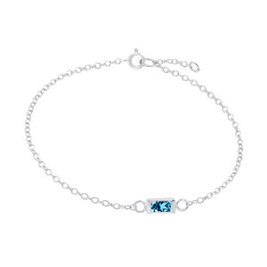 Diamond or Gemstone Baguette Bezel Charm in 14K White Diamond Cut Cable Bracelet