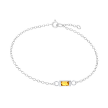 Load image into Gallery viewer, Diamond or Gemstone Baguette Bezel Charm in 14K White Round Cable Bracelet
