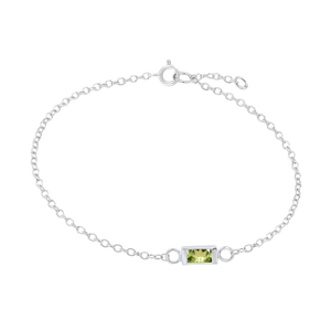 Diamond or Gemstone Baguette Bezel Charm in 14K White Round Cable Bracelet