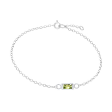 Load image into Gallery viewer, Diamond or Gemstone Baguette Bezel Charm in 14K White Diamond Cut Cable Bracelet
