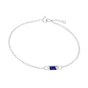 Diamond or Gemstone Baguette Bezel Charm in 14K White Round Cable Bracelet