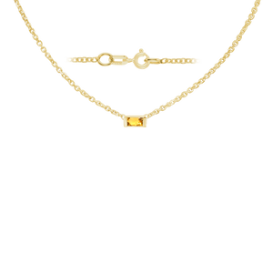 Diamond or Gemstone Baguette Bezel Charm in 14K Yellow Diamond Cut Cable Necklace (16-18" Extension)