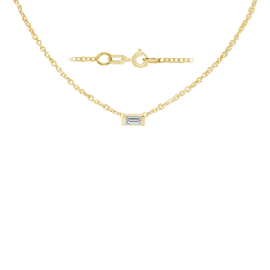 Diamond or Gemstone Baguette Bezel Charm in 14K Yellow Round Cable Necklace (16-18" Extension)